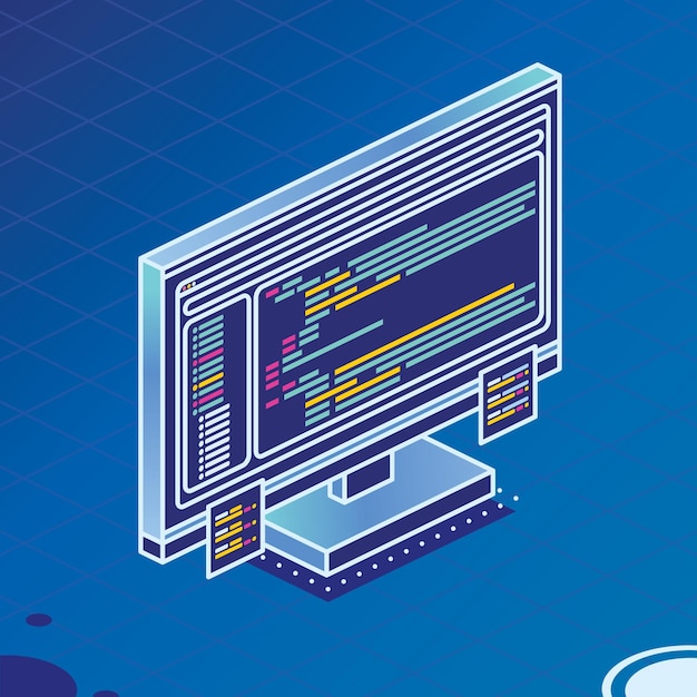 Monobloc D'ordinateur Pc Isométrique Avec Code De Programme Et Deux Autocollants