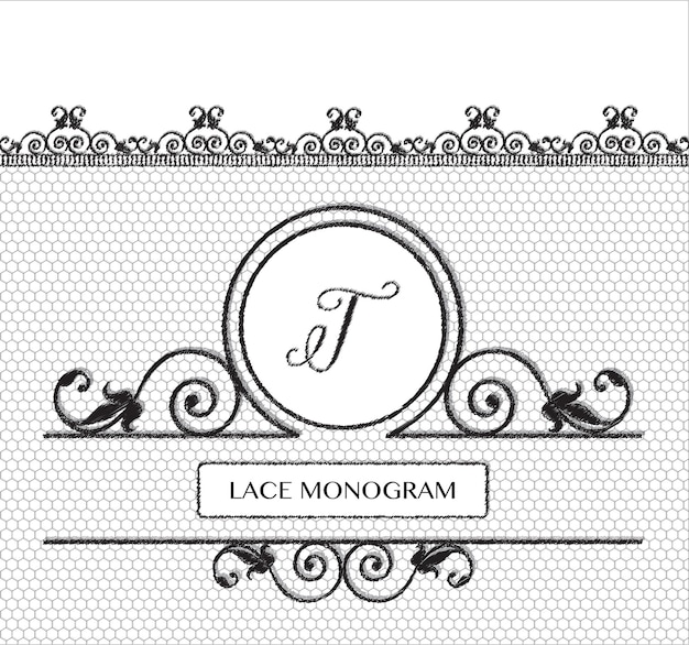 Monogramme En Dentelle Au Format Vectoriel Eps10 Noir Et Blanc Lettre T