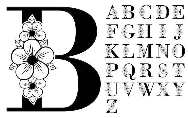 Vecteur monogramme floral set de lettres az svg fleurs fonts conception vectorielle alphabet floral monogramme de fleurs