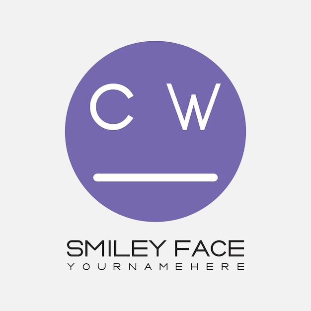 Monogramme initial CW pour le logo du visage souriant avec un design de style cercle