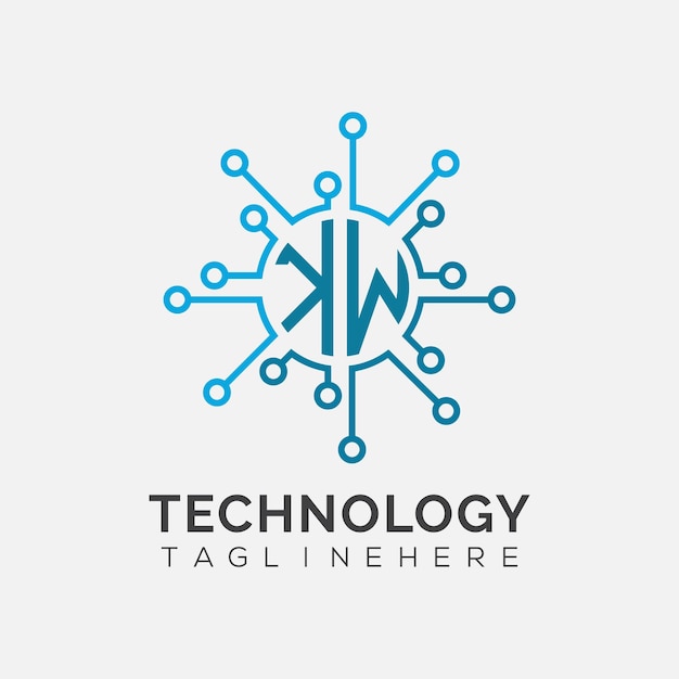 Monogramme initial KW pour le logo technologique avec un design de style cercle
