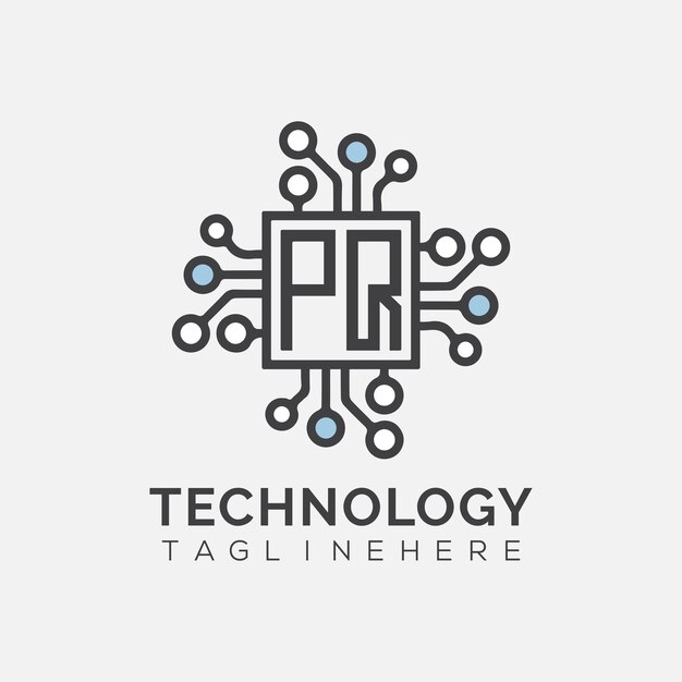 Monogramme initial PQ pour le logo technologique avec un design de style rectangle