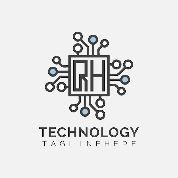 Monogramme initial QH pour le logo technologique avec un design de style rectangle