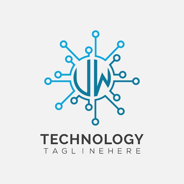 Monogramme initial UW pour le logo de la technologie avec un design de style cercle
