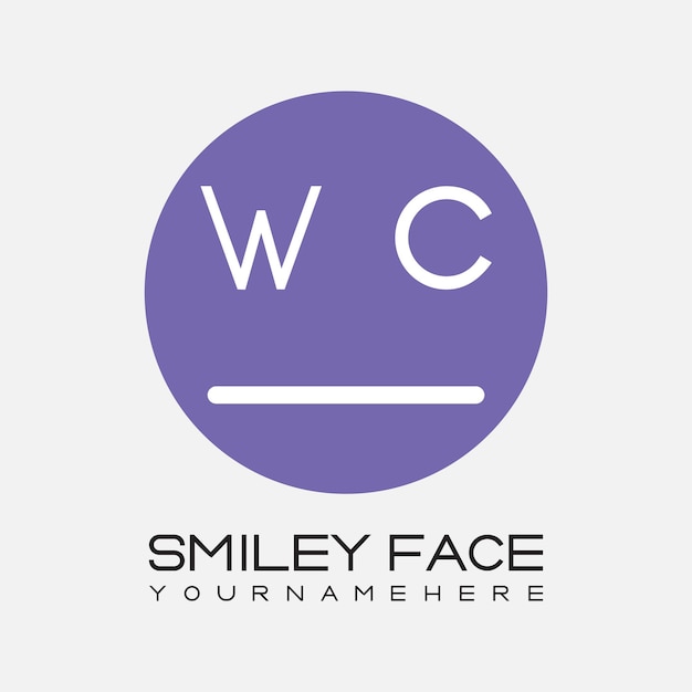 Monogramme initial WC pour le logo du visage souriant avec un design de style cercle