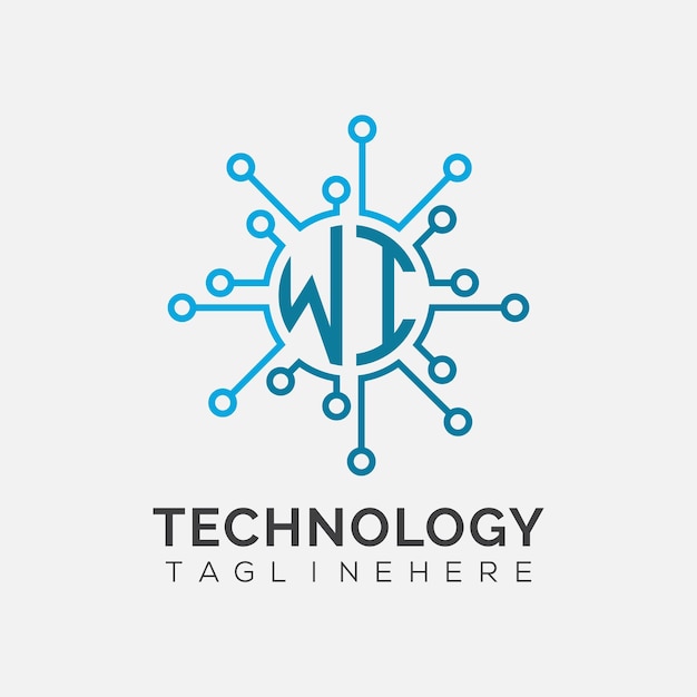 Monogramme initial WI pour le logo technologique avec un design de style cercle