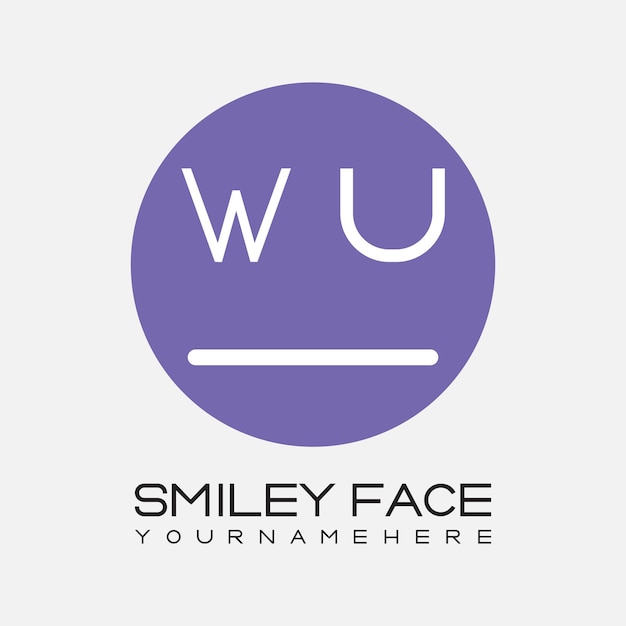 Monogramme initial WU pour le logo du visage souriant avec un design de style cercle