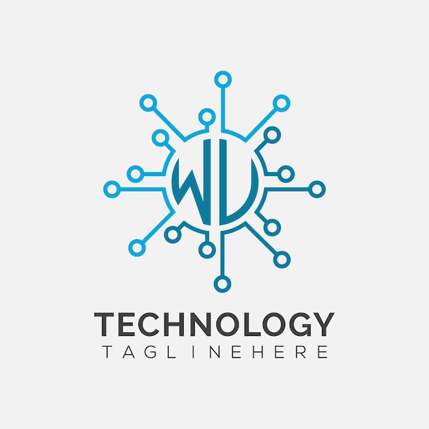 Monogramme initial WU pour le logo technologique avec un dessin de style cercle