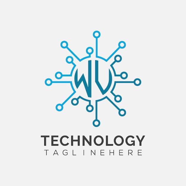 Monogramme initial WV pour le logo technologique avec un design de style cercle