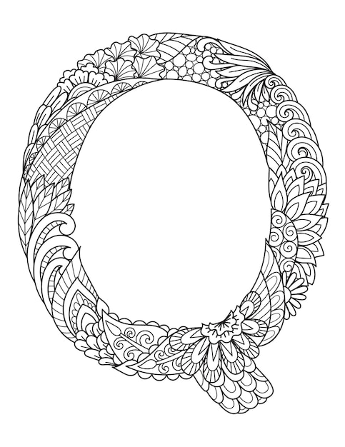 Monogramme de lettre Q de mandala, livre de coloriage adulte, conception de gravure.