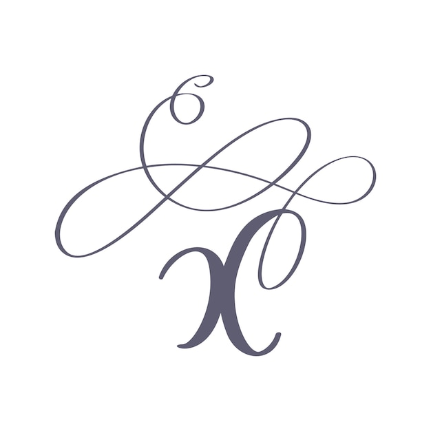 Monogramme Ou Logo X Floral Calligraphique Dessiné à La Main Vectoriel Majuscule Main Lettrage Lettre X Tourbillonne