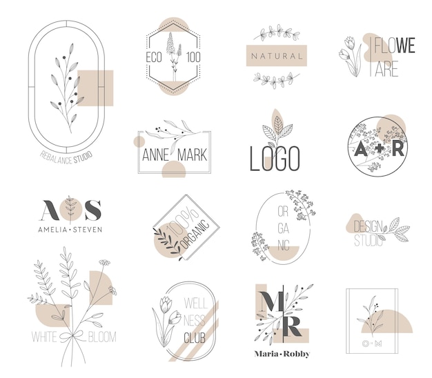 Vecteur monogramme de mariage, logo floral minimaliste, modèles de collection moderne de fleurs pour cartes d'invitation, save the date, identité pour restaurant, boutique, café. illustration vectorielle de concept