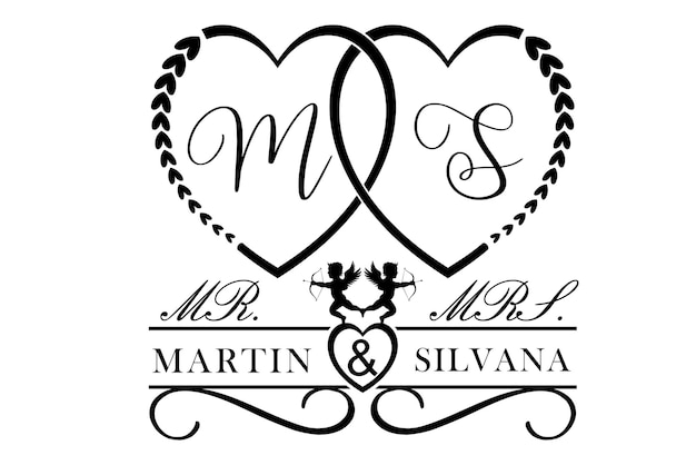 Vecteur monsieur et madame. logo de mariage argent et sérénité