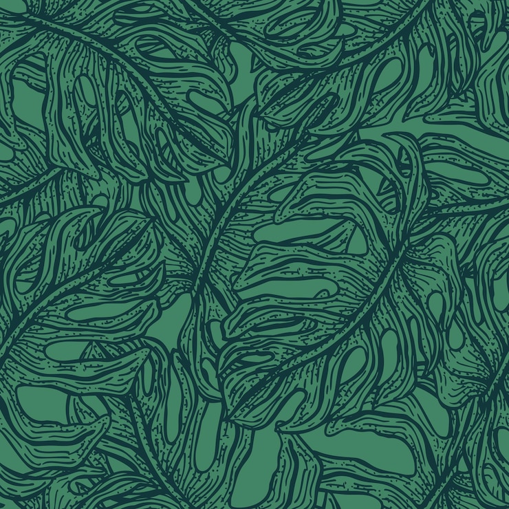 Vecteur monstera laisse un motif harmonieux branche tropicale rétro dans le style de gravure