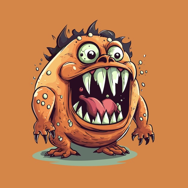 Monstre De Dessin Animé En Colère Illustration Vectorielle Isolée Sur Fond Orange