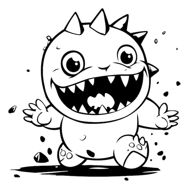 Vecteur monstre de dessin animé mignon avec de grandes dents illustration vectorielle sur fond orange