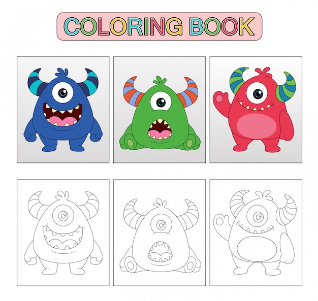 Monstre Dessin Animé Mignon, Livre De Coloriage