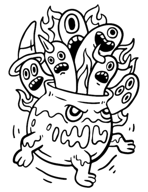 monstre doodle halloween à colorier