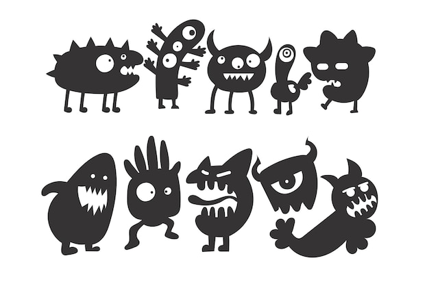 Monstre drôle et mignon Monstre personnage de dessin animé Monstre mascotte Halloween Monstres Clip Arts Set V