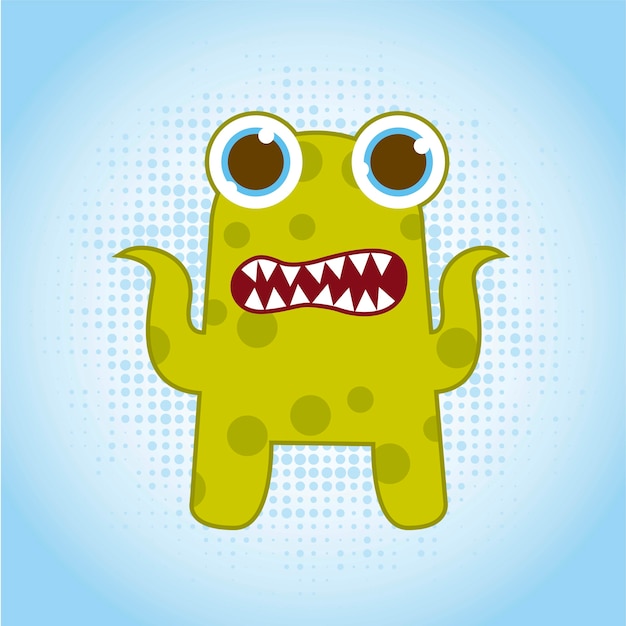 monstre mignon vert sur illustration vectorielle fond bleu