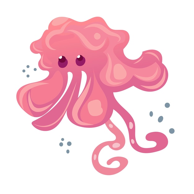 Vecteur monstre de poulpe de dessin animé de mer heureux et drôle nageant et regardant sur fond clair