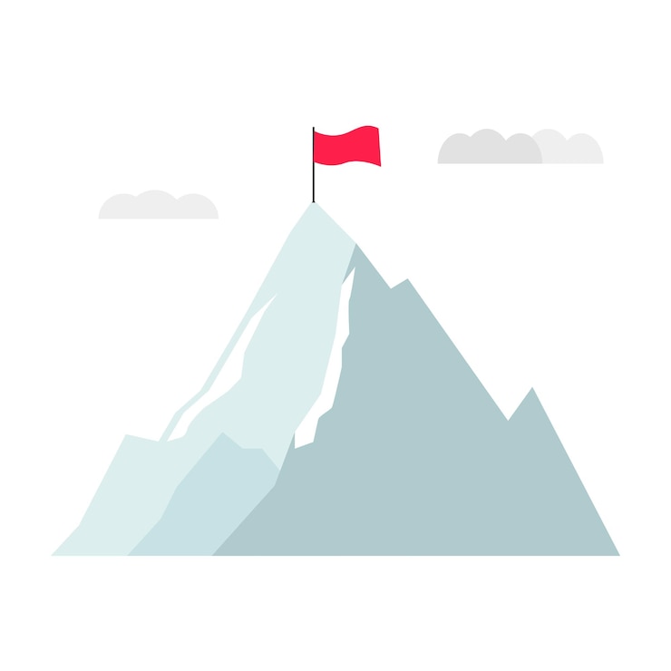Vecteur montagne avec drapeau au sommet