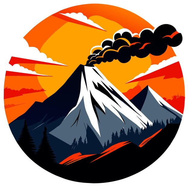 Vecteur une montagne en éruption crache de la cendre de feu dans le ciel illustration vectorielle