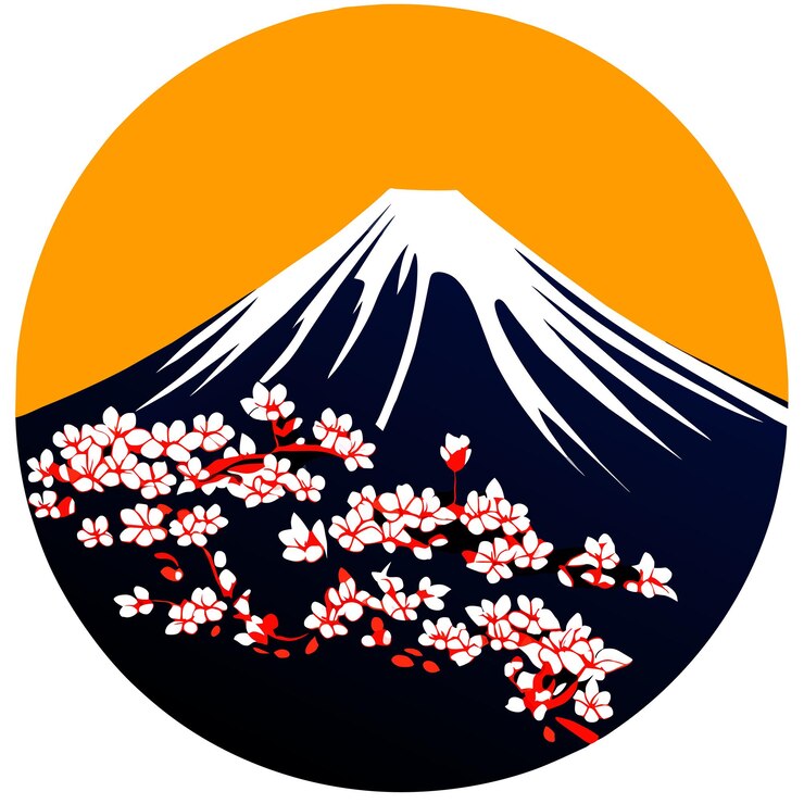 Vecteur la montagne fuji et les cerisiers en fleurs au printemps