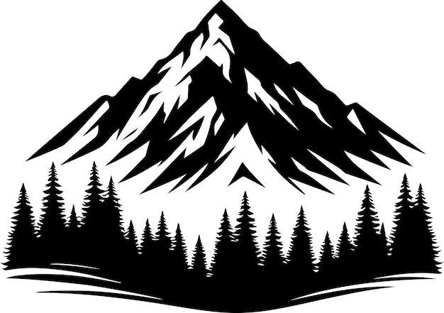 Vecteur montagne avec silhouette de vecteur de forêt vecteur de couleur noire