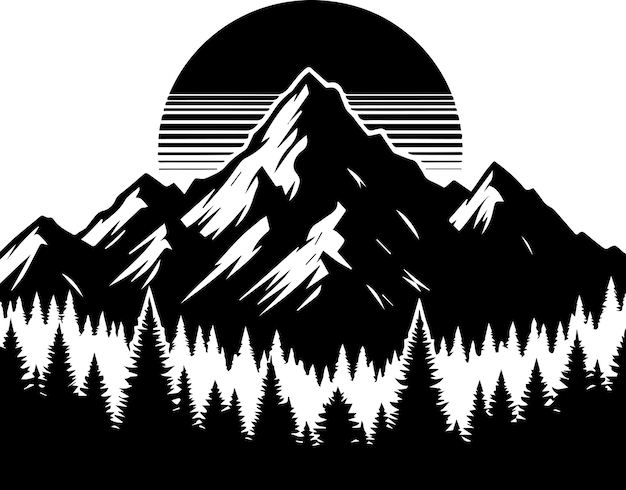 Montagne Avec Silhouette Vectorielle Forestière Couleur Noire 2