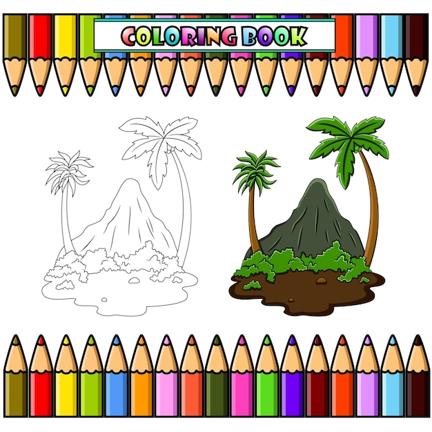 Montagne Volcanique Pour Livre De Coloriage