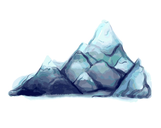 Montagnes aquarelles bleues haute chaîne de montagnes et collines illustration vectorielle dessinée à la main