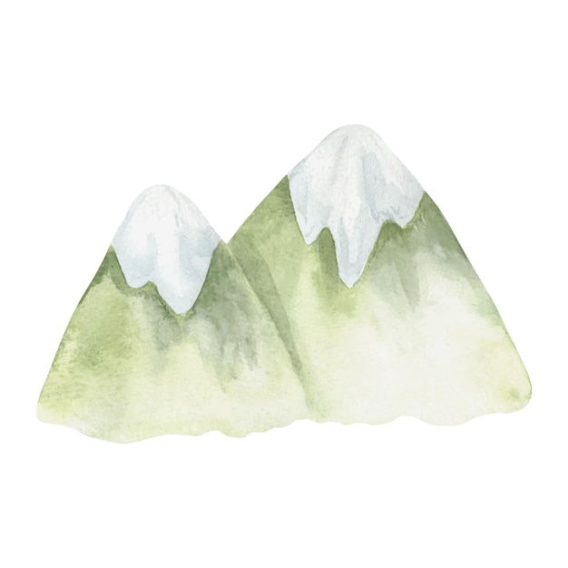 Vecteur montagnes aquarelles montagnes vertes aux sommets enneigés