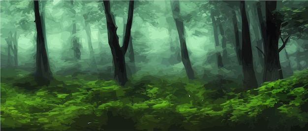 Montagnes brumeuses avec forêt de conifères illustration vectorielle panorama rocheux fumé avec montagne