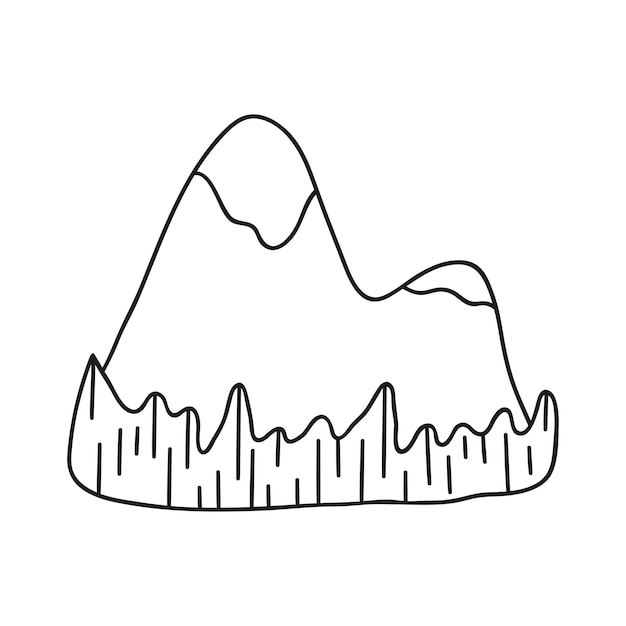 Vecteur des montagnes dessinées à la main sur un fond blanc isolé des éléments de camping, des articles de voyage