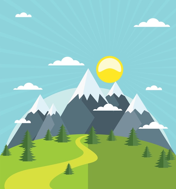 Montagnes d'été aux sommets enneigés