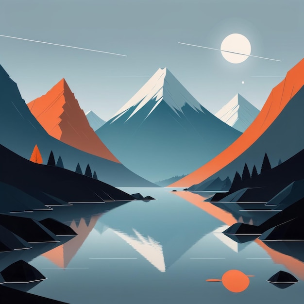 Vecteur montagnes avec forêt fluviale et montagnes collines au coucher du soleil et paysage forestier illustration vectorielle