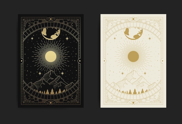 Montagnes, Forêts, Lune Et étoiles, Symbole De La Nature