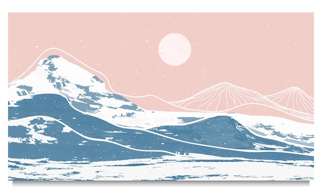 Vecteur montagnes d'hiver impression d'art minimaliste moderne du milieu du siècle montagne abstraite arrière-plans esthétiques contemporains paysages illustrations vectorielles