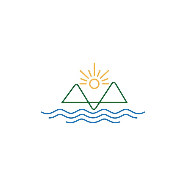 Montagnes Et Vagues Avec Le Logo Du Lever Du Soleil