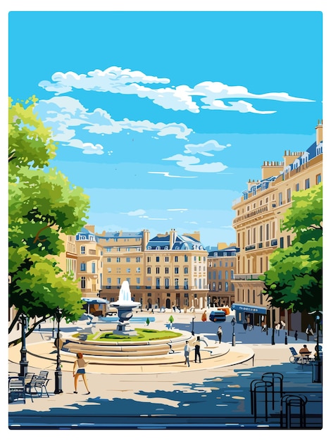 Vecteur montpellier affiche de voyage vintage souvenir carte postale peinture de portrait illustration wpa