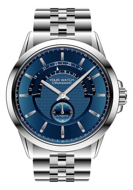 Montre Horloge Réaliste Chronographe Bleu Argent Acier Luxe