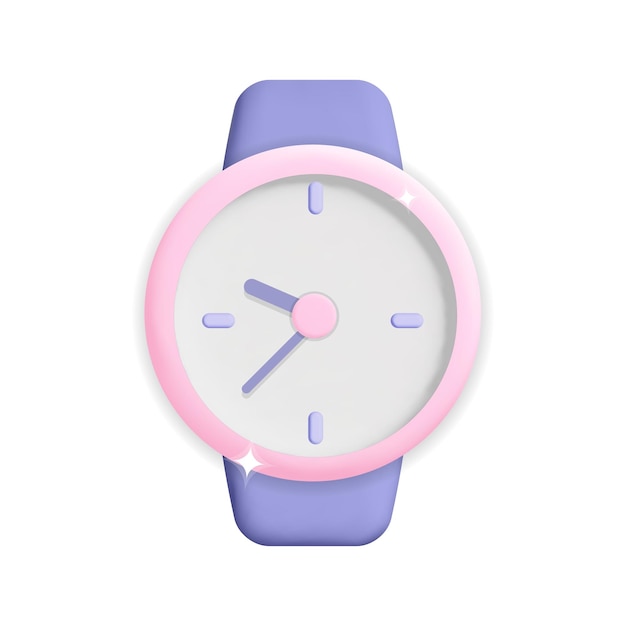 Montre à main rose ronde vectorielle 3d avec des flèches pour la conception d'icônes d'heure et de minute