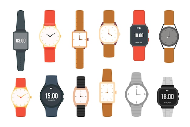 Montre à Main Et Smartwatch Mode Horloges Collection Illustration Vectorielle