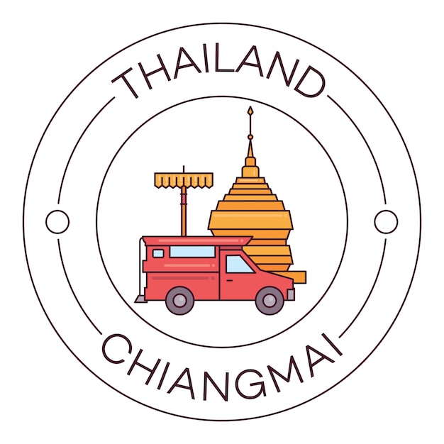 Vecteur monuments de la thaïlande logo de la ligne plate de chiang mai minimaliste