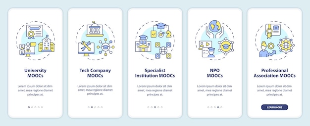 Vecteur mooc pas à pas avec concept d'icônes en ligne fine