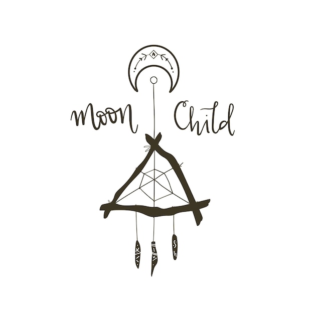 Vecteur moon child tribal dreamcathcher avec éléments décoratifs illustration vectorielle logo