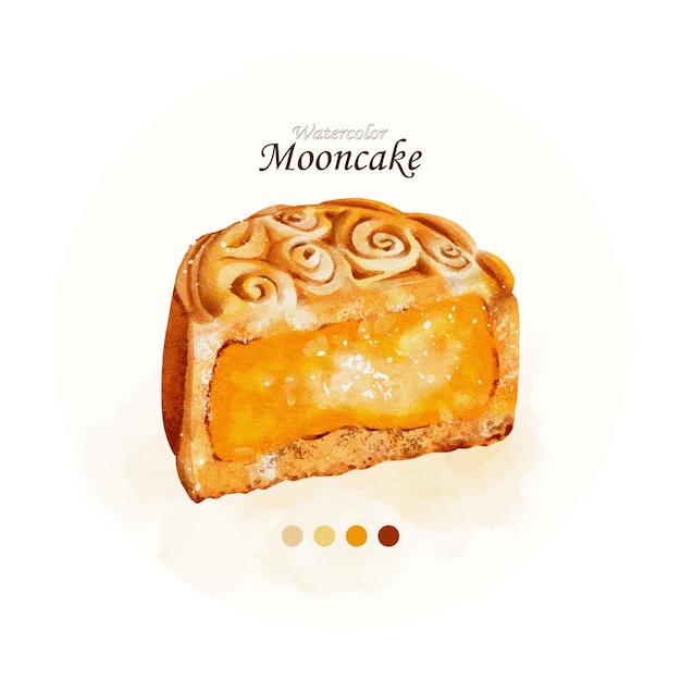 Vecteur mooncake aquarelle demi-pièce illustration vector art design