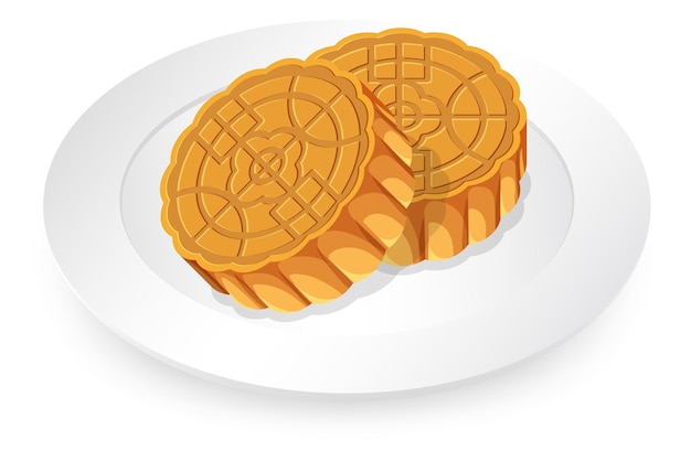 Vecteur mooncakes sur plaque blanche sur fond blanc