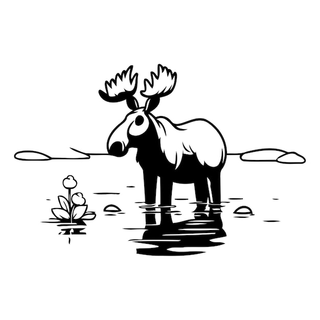 Vecteur moose dans l'eau illustration vectorielle d'un moose dans un étang